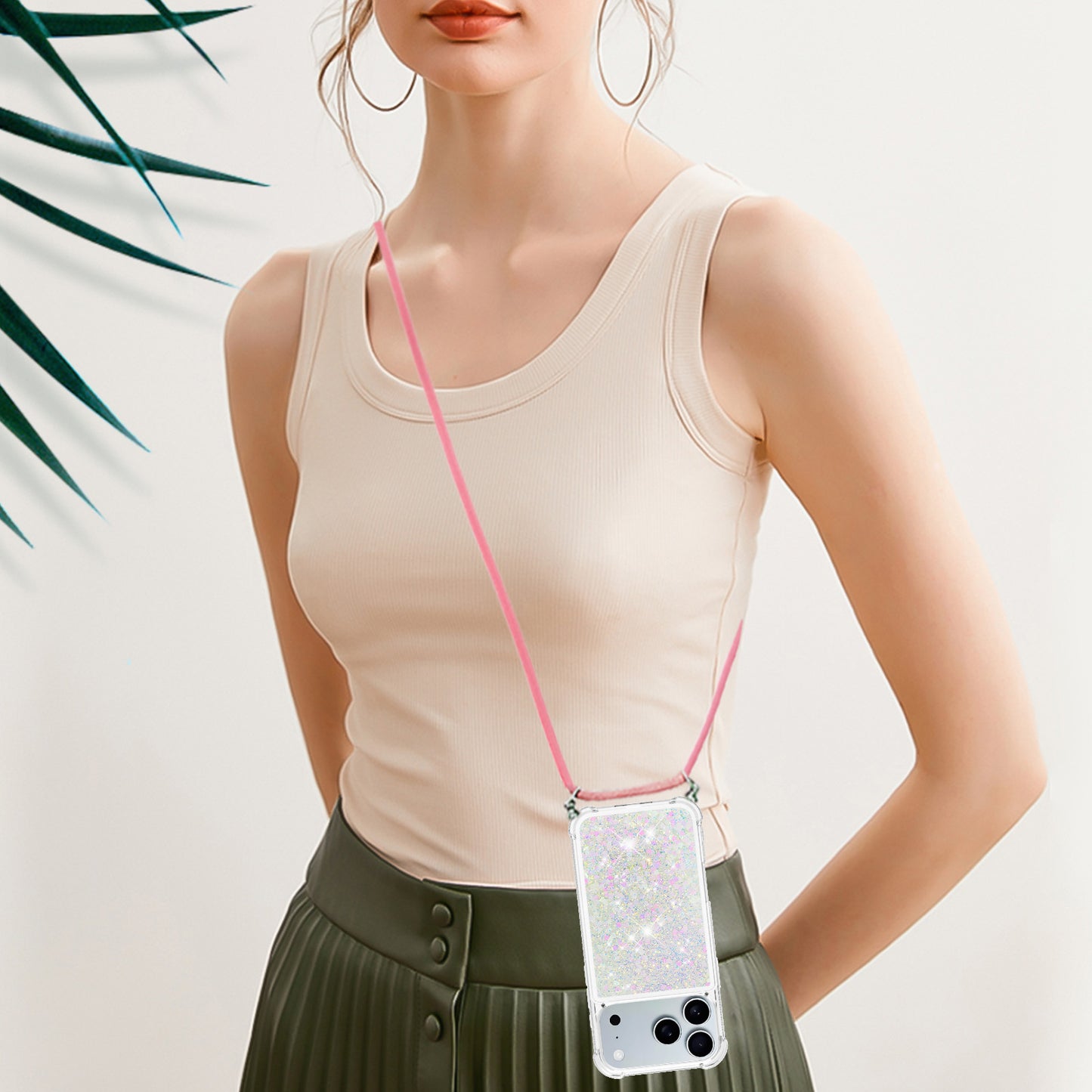 For iPhone 17 Pro Max TPU Case Quicksand Phone Cover with Lanyard - Laser / Hearts