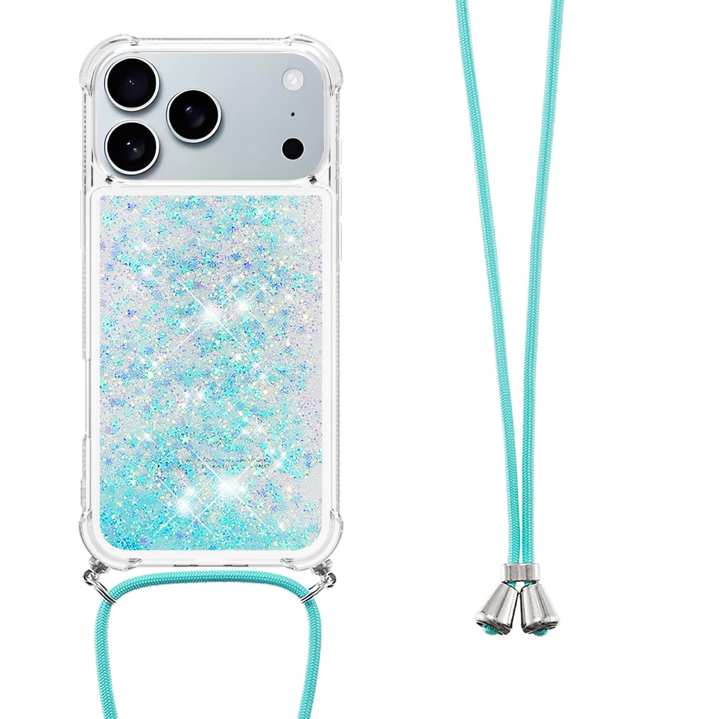 For iPhone 17 Pro Max TPU Case Quicksand Phone Cover with Lanyard - Blue / Pentagram