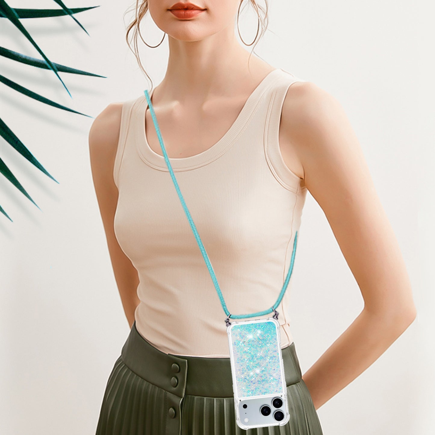 For iPhone 17 Pro Max TPU Case Quicksand Phone Cover with Lanyard - Blue / Pentagram