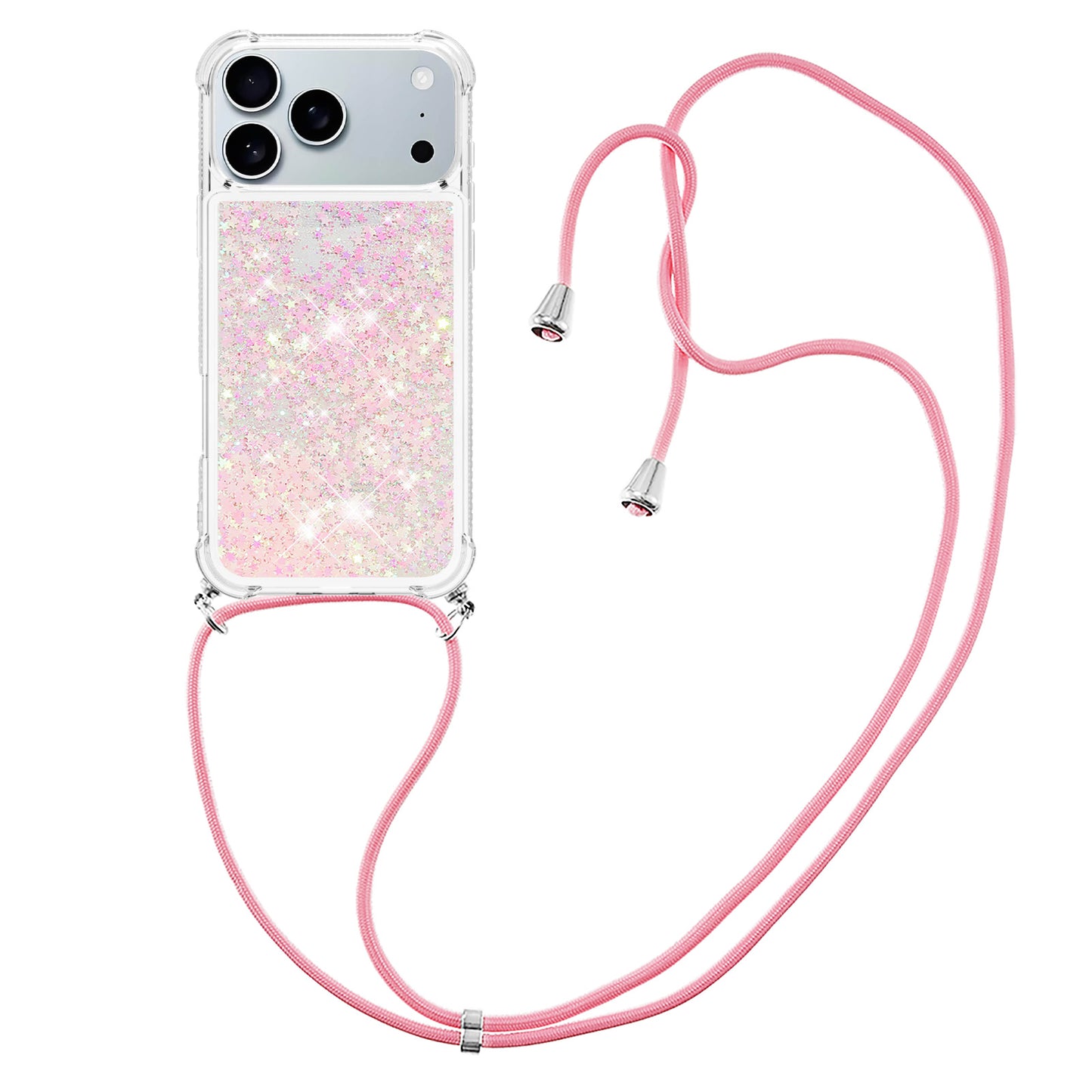 For iPhone 17 Pro Max TPU Case Quicksand Phone Cover with Lanyard - Pink / Pentagrams