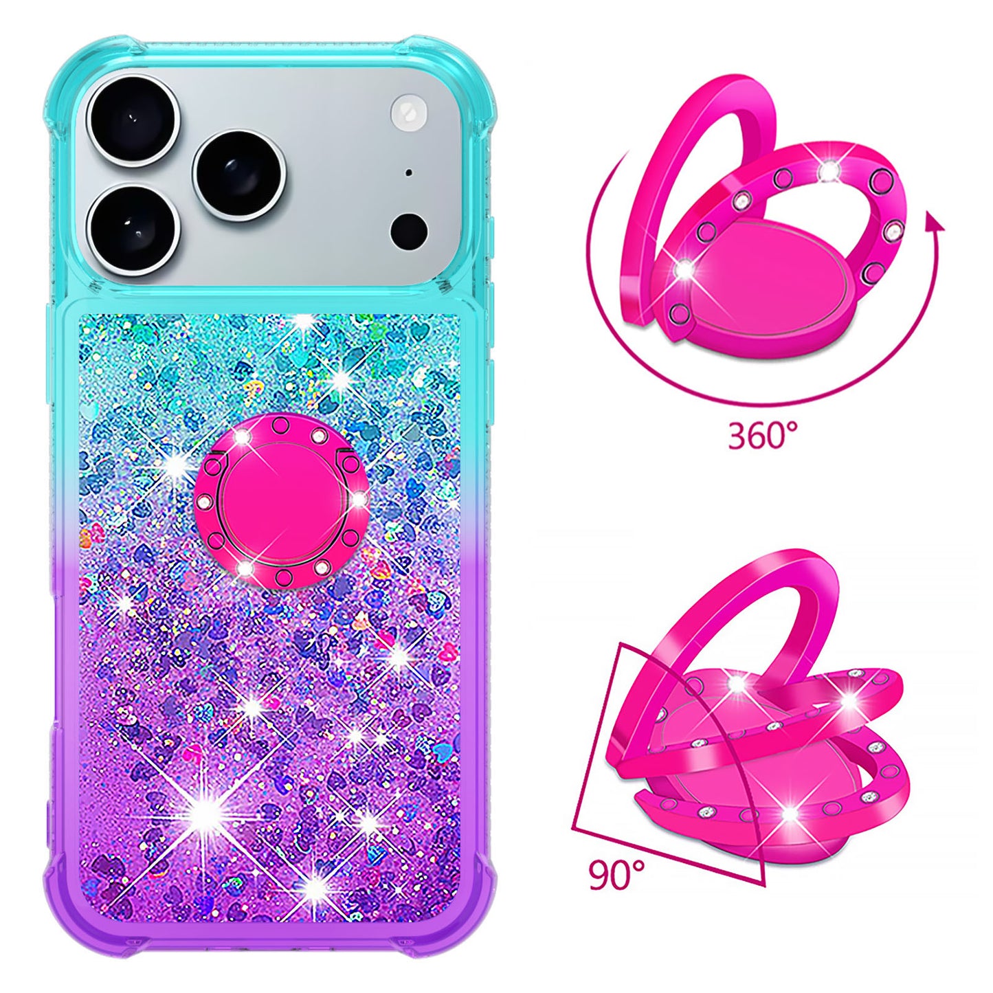 For iPhone 17 Pro Max TPU Case with Kickstand Gradiant Quicksand Shockproof Cover - Sky Blue+Purple