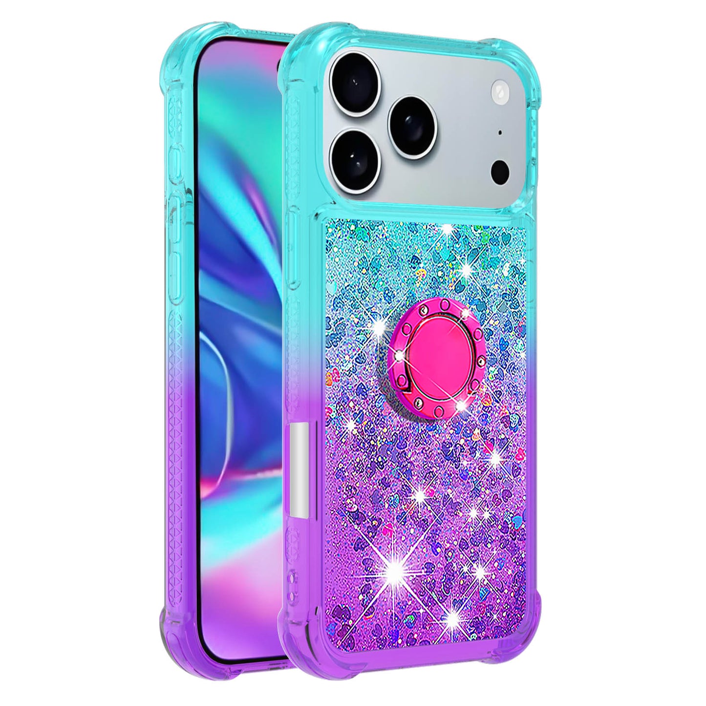 For iPhone 17 Pro Max TPU Case with Kickstand Gradiant Quicksand Shockproof Cover - Sky Blue+Purple