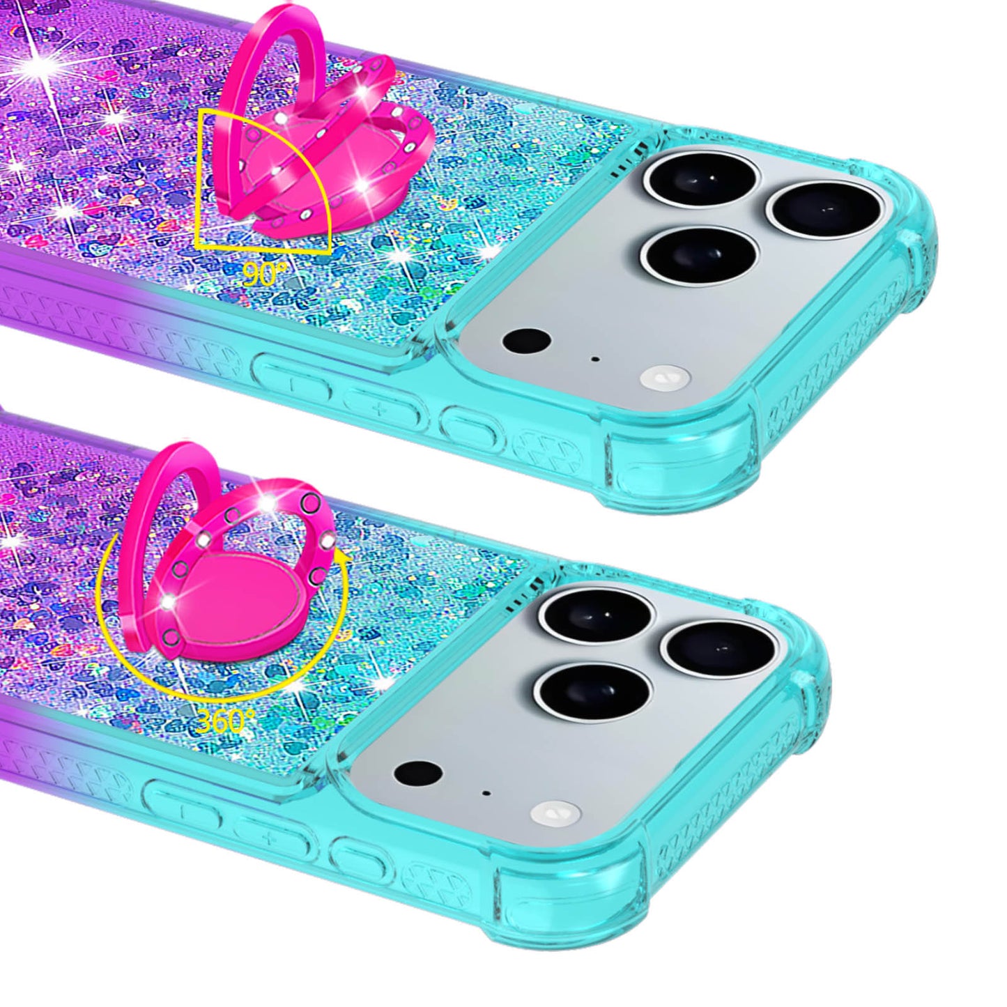 For iPhone 17 Pro Max TPU Case with Kickstand Gradiant Quicksand Shockproof Cover - Sky Blue+Purple