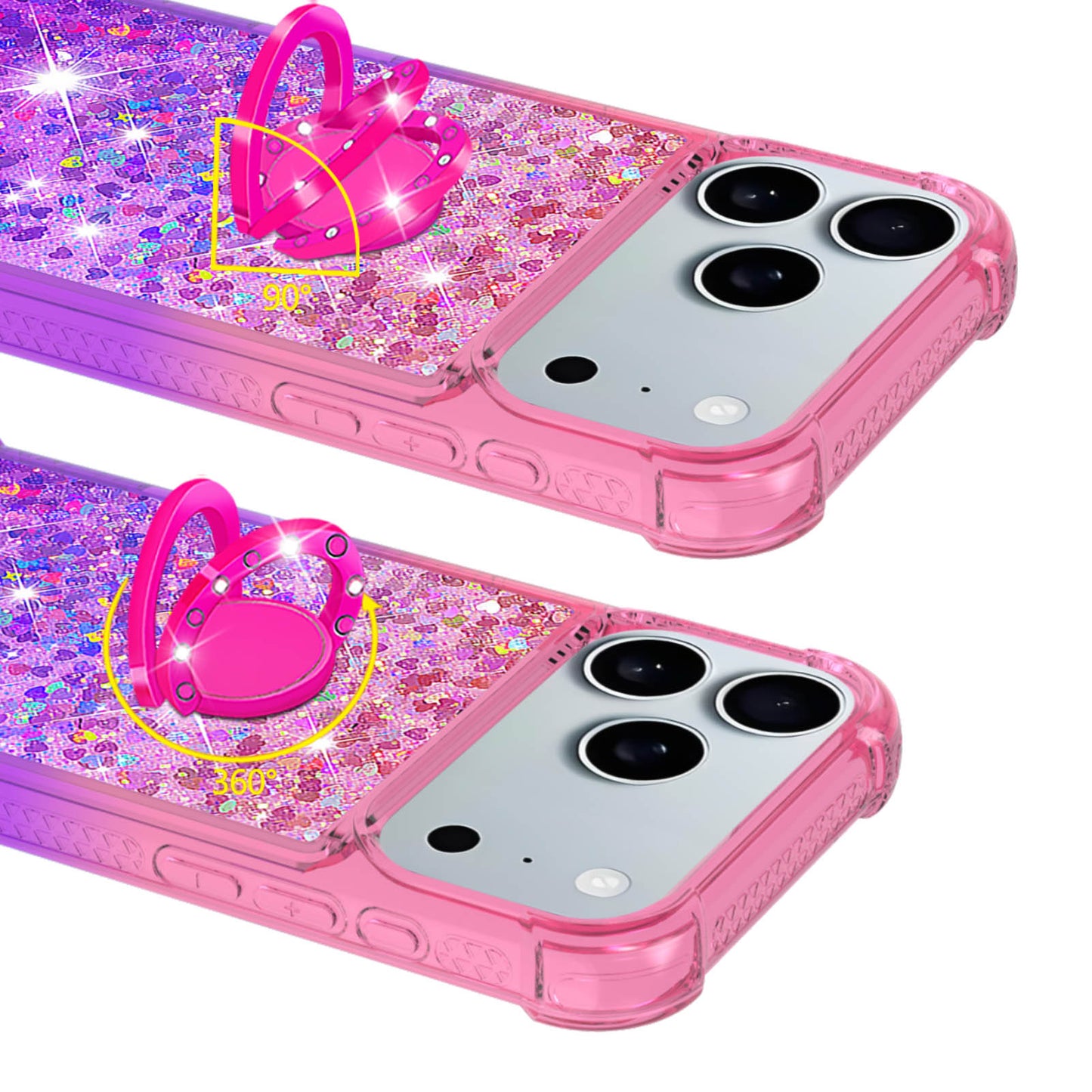 For iPhone 17 Pro Max TPU Case with Kickstand Gradiant Quicksand Shockproof Cover - Pink+Purple