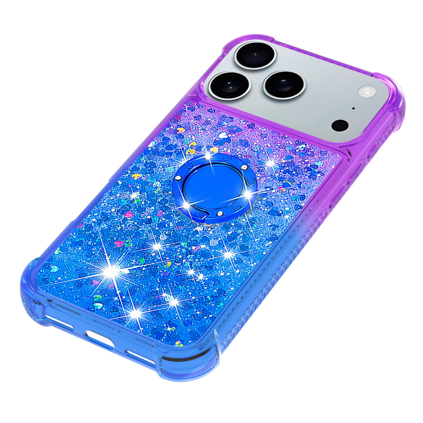 For iPhone 17 Pro Max TPU Case with Kickstand Gradiant Quicksand Shockproof Cover - Purple+Sky Blue