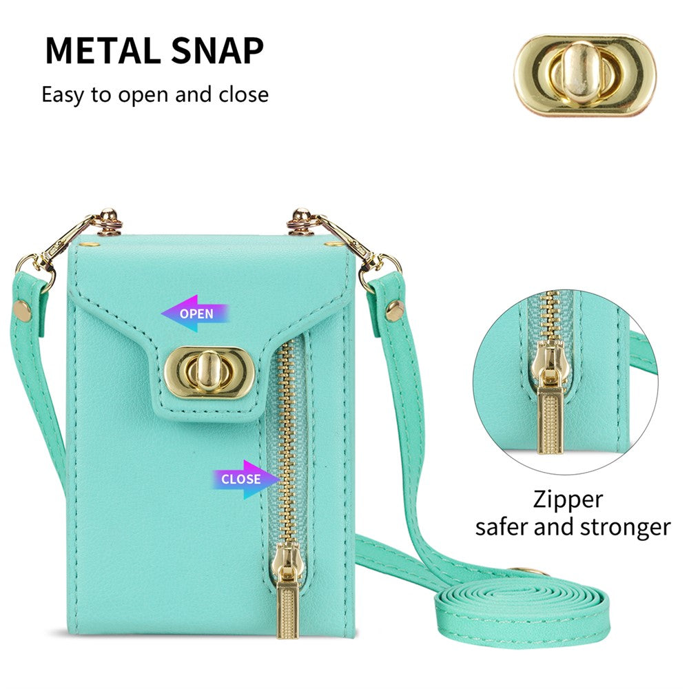 For Samsung Galaxy Z Flip7 5G Case Zipper Wallet Design PU PC Phone Cover with Long Strap - Green