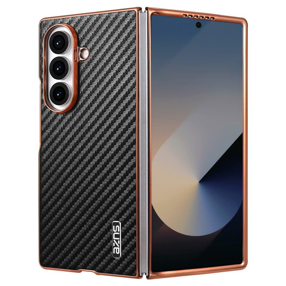 AZNS For Samsung Galaxy Z Fold7 5G Case Electroplating Carbon Fiber Texture PU+PC Phone Cover - Black