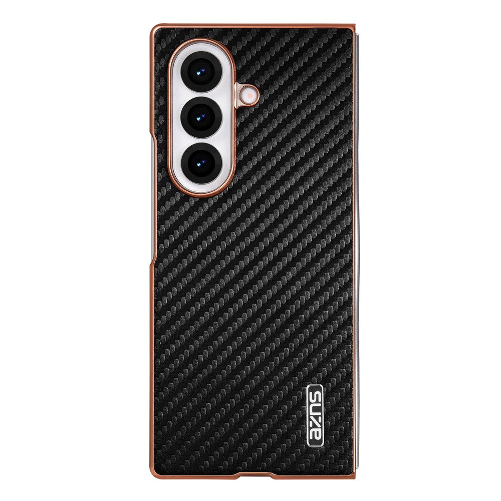 AZNS For Samsung Galaxy Z Fold7 5G Case Electroplating Carbon Fiber Texture PU+PC Phone Cover - Black