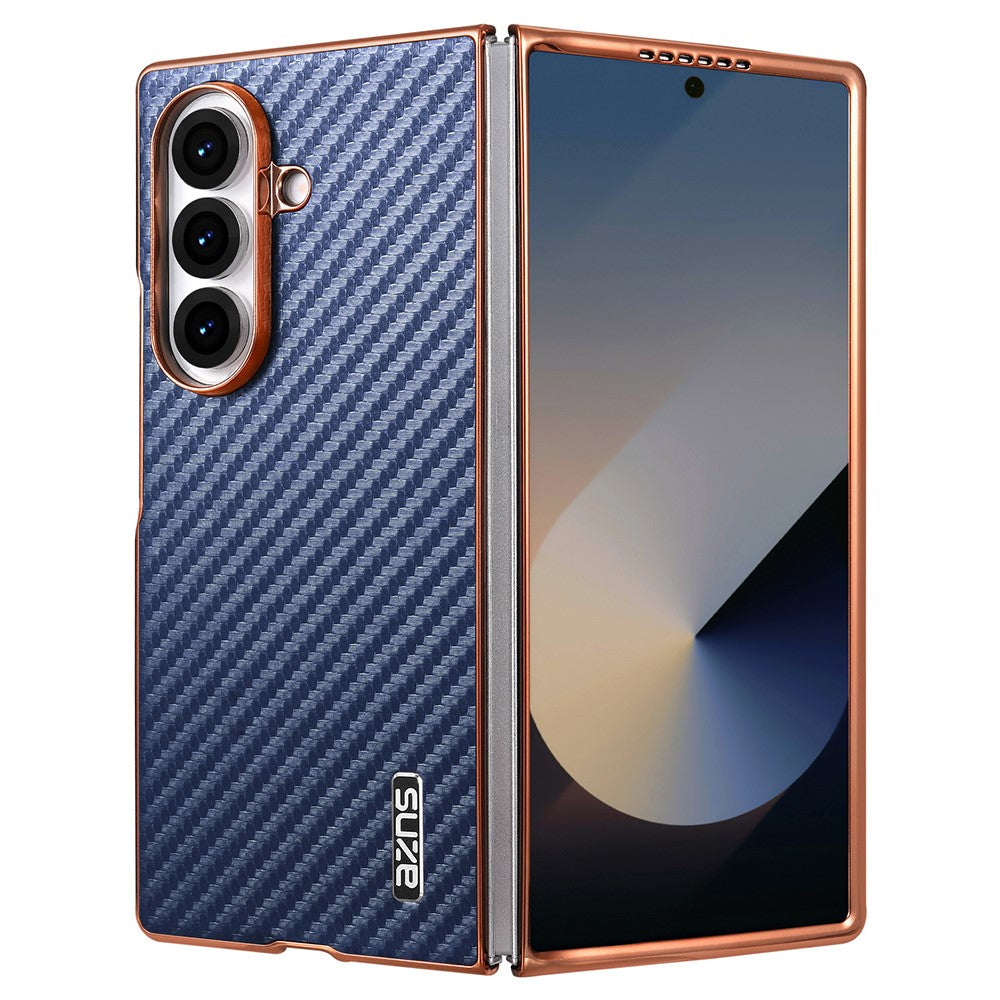 AZNS For Samsung Galaxy Z Fold7 5G Case Electroplating Carbon Fiber Texture PU+PC Phone Cover - Blue
