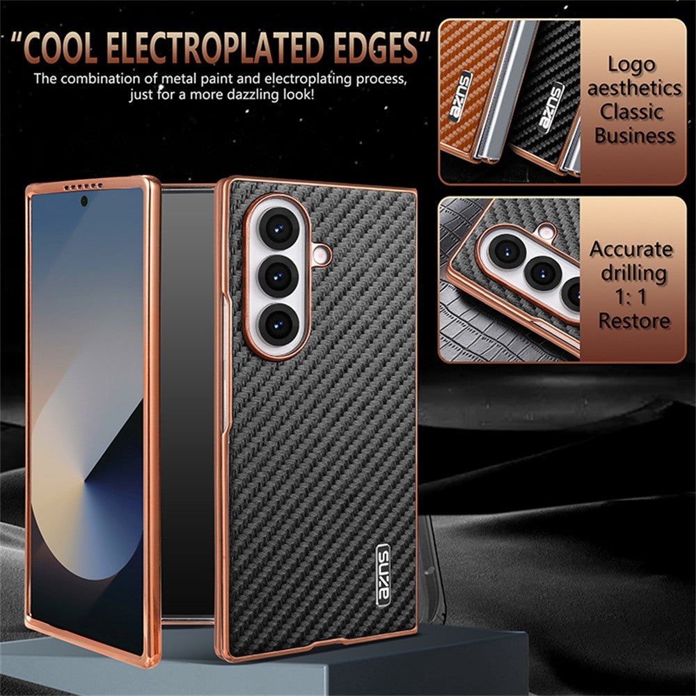 AZNS For Samsung Galaxy Z Fold7 5G Case Electroplating Carbon Fiber Texture PU+PC Phone Cover - Blue
