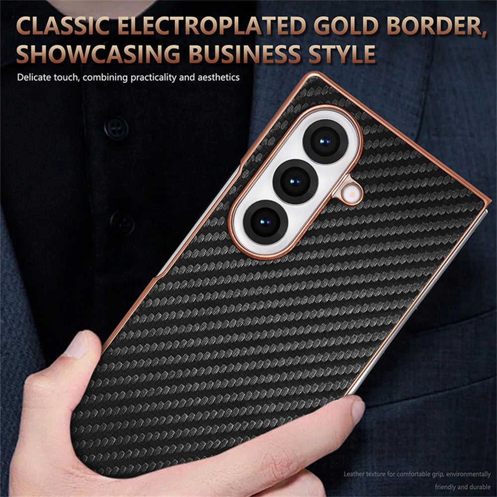 AZNS For Samsung Galaxy Z Fold7 5G Case Electroplating Carbon Fiber Texture PU+PC Phone Cover - Blue