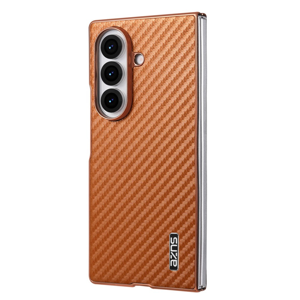 AZNS For Samsung Galaxy Z Fold7 5G Case Electroplating Carbon Fiber Texture PU+PC Phone Cover - Brown
