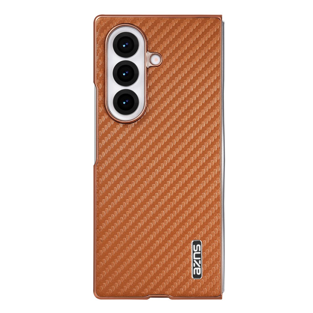 AZNS For Samsung Galaxy Z Fold7 5G Case Electroplating Carbon Fiber Texture PU+PC Phone Cover - Brown