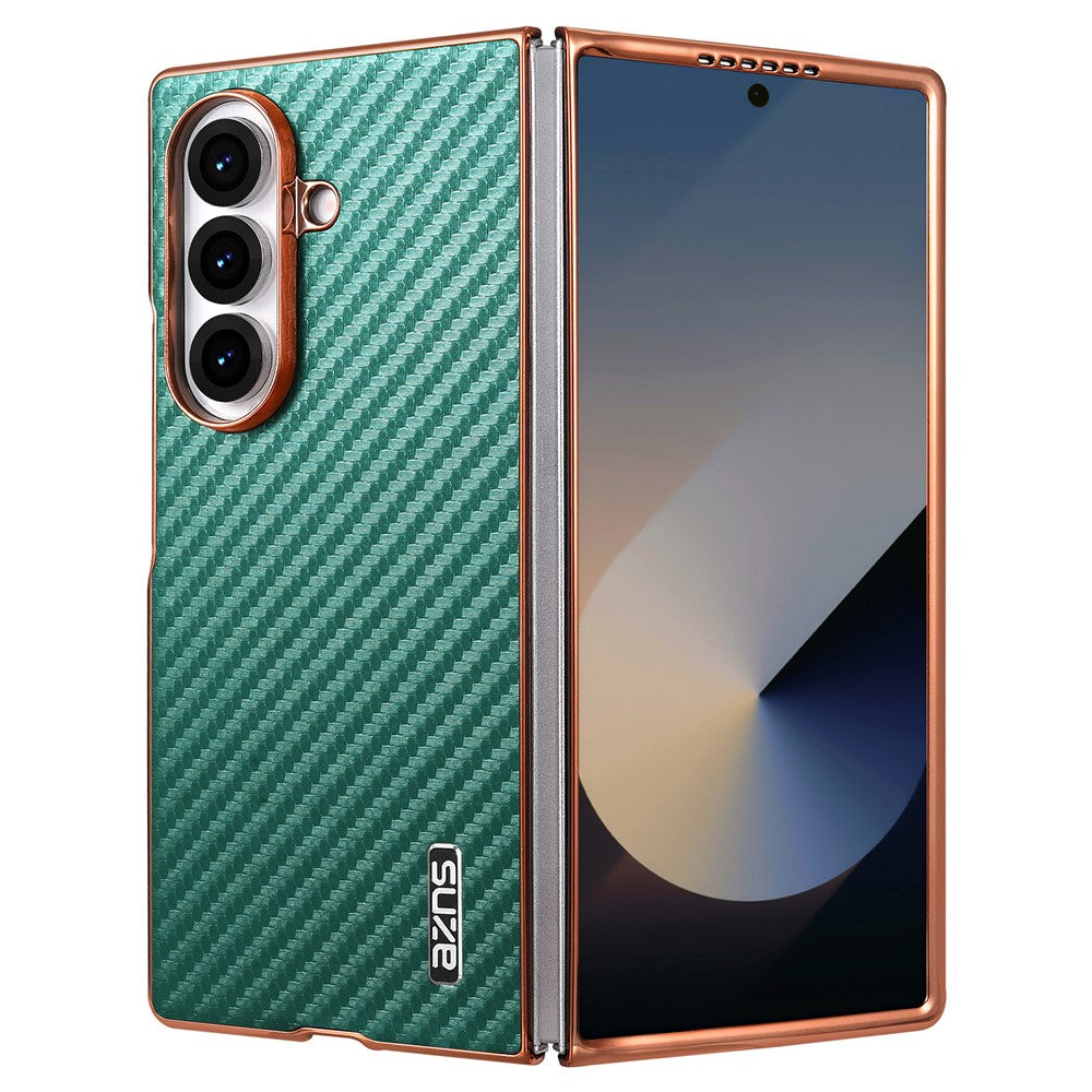 AZNS For Samsung Galaxy Z Fold7 5G Case Electroplating Carbon Fiber Texture PU+PC Phone Cover - Green