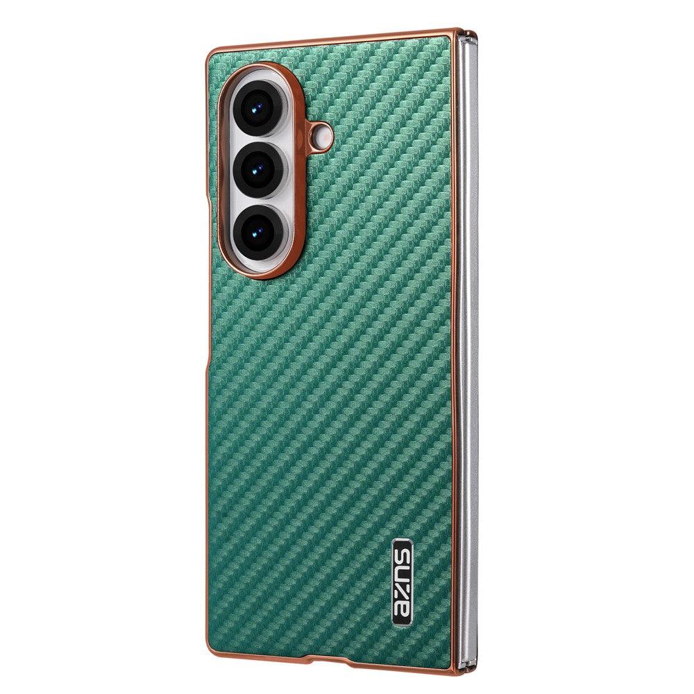 AZNS For Samsung Galaxy Z Fold7 5G Case Electroplating Carbon Fiber Texture PU+PC Phone Cover - Green