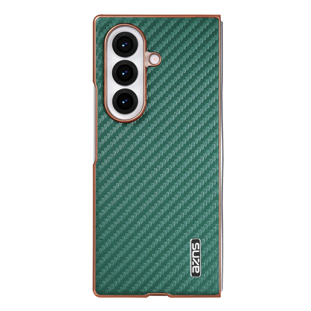 AZNS For Samsung Galaxy Z Fold7 5G Case Electroplating Carbon Fiber Texture PU+PC Phone Cover - Green
