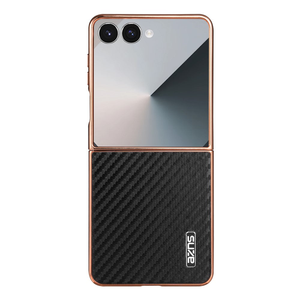 AZNS For Samsung Galaxy Z Flip7 5G Case Electroplating Carbon Fiber Texture PU+PC Phone Cover - Black