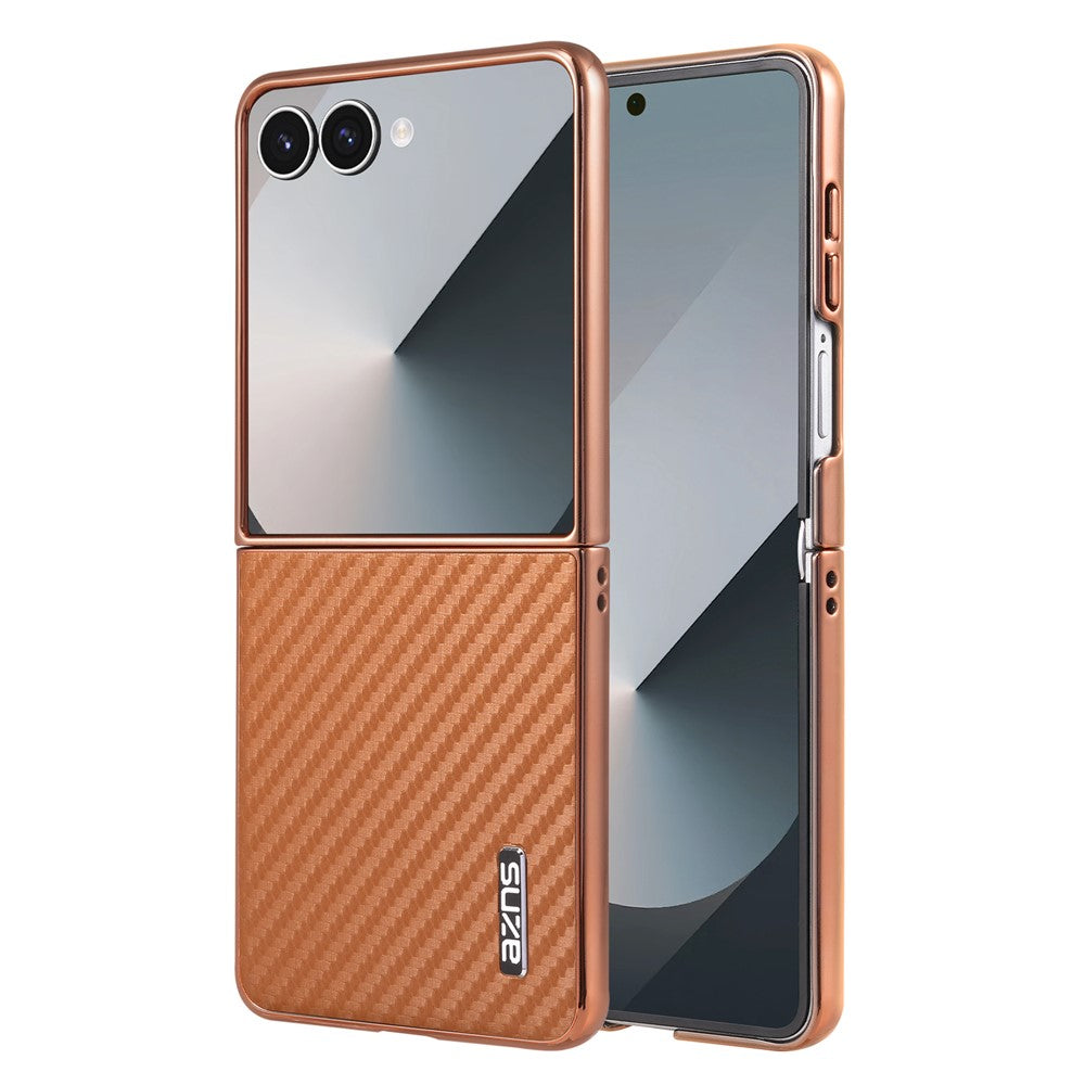 AZNS For Samsung Galaxy Z Flip7 5G Case Electroplating Carbon Fiber Texture PU+PC Phone Cover - Brown