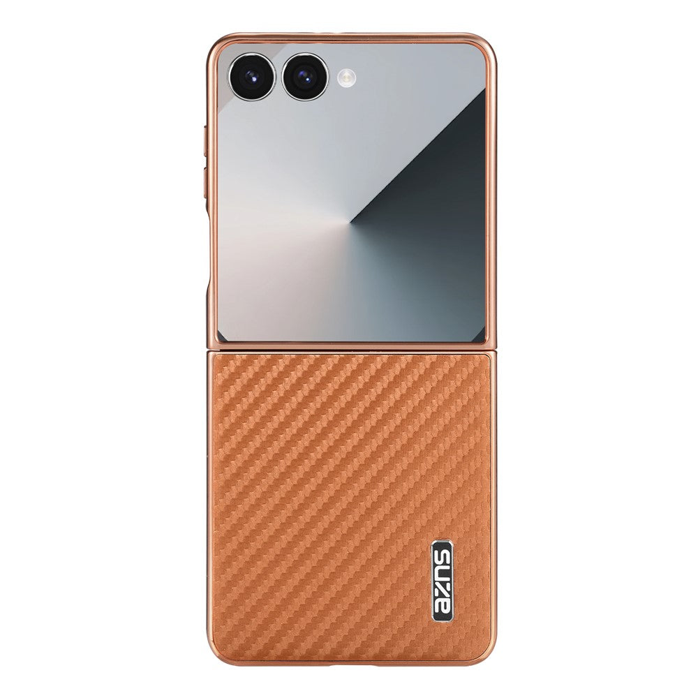 AZNS For Samsung Galaxy Z Flip7 5G Case Electroplating Carbon Fiber Texture PU+PC Phone Cover - Brown