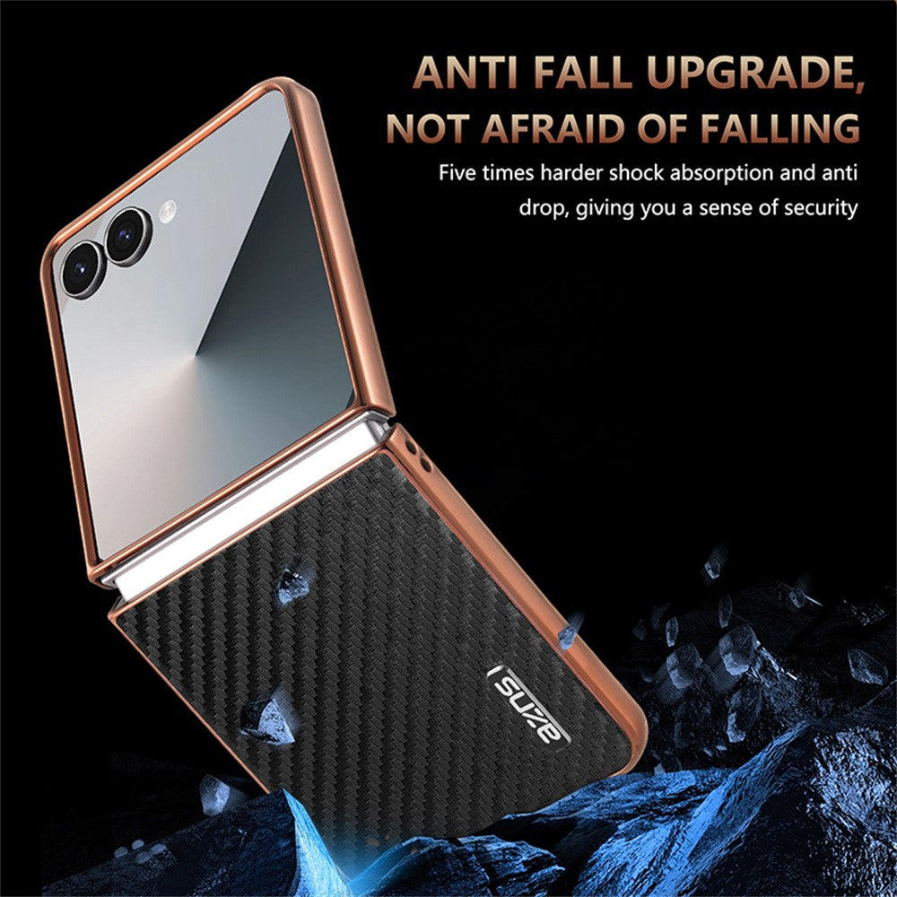 AZNS For Samsung Galaxy Z Flip7 5G Case Electroplating Carbon Fiber Texture PU+PC Phone Cover - Brown