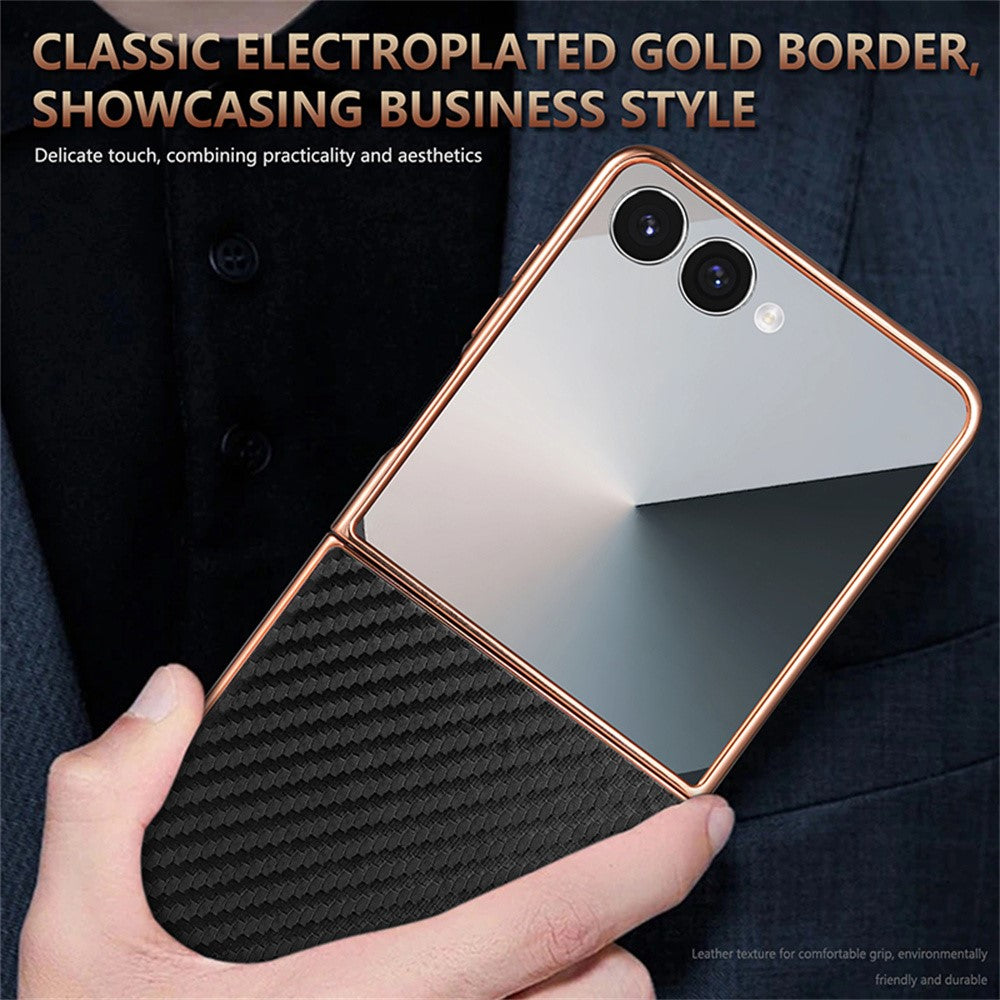 AZNS For Samsung Galaxy Z Flip7 5G Case Electroplating Carbon Fiber Texture PU+PC Phone Cover - Green