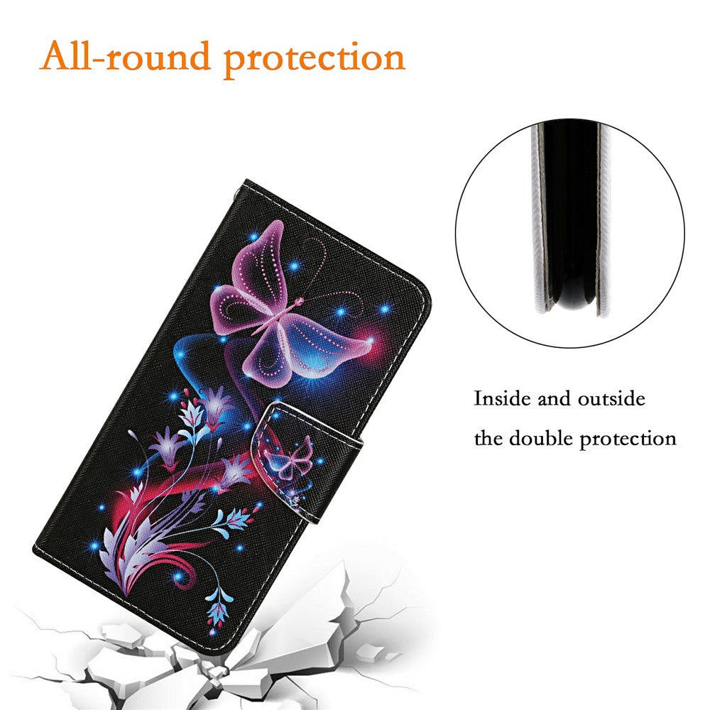 For iPhone 17 Pro Max Case Pattern Printing Protective Leather Folio Phone Cover with Wrist Strap - Glowing Butterfly