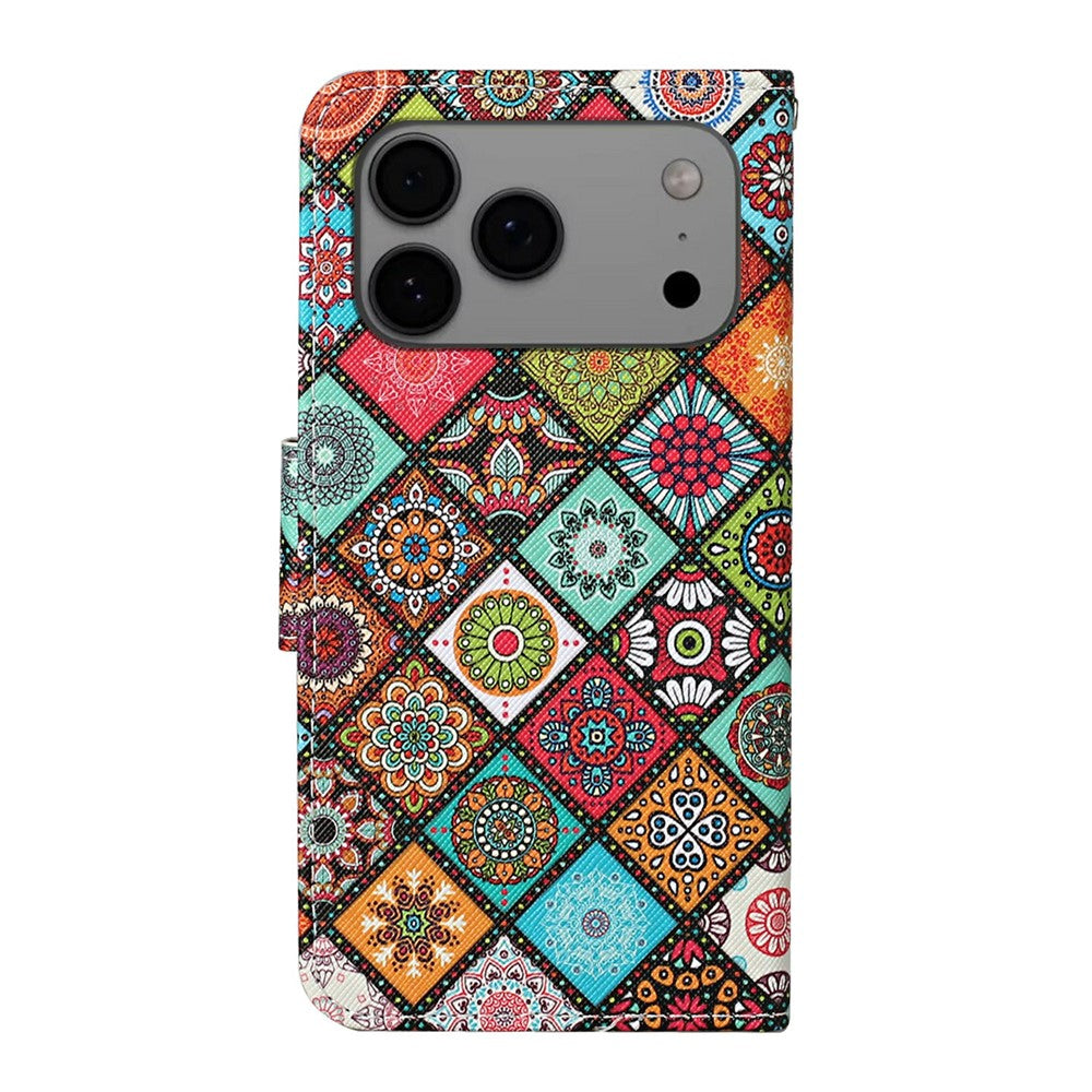 For iPhone 17 Pro Max Case Pattern Printing Protective Leather Folio Phone Cover with Wrist Strap - Ethnic Style