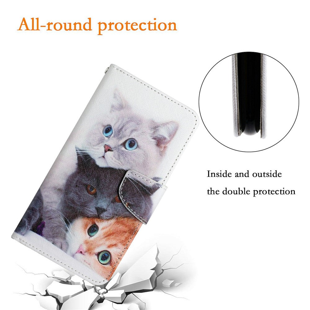 For iPhone 17 Pro Max Case Pattern Printing Protective Leather Folio Phone Cover with Wrist Strap - Three Cats