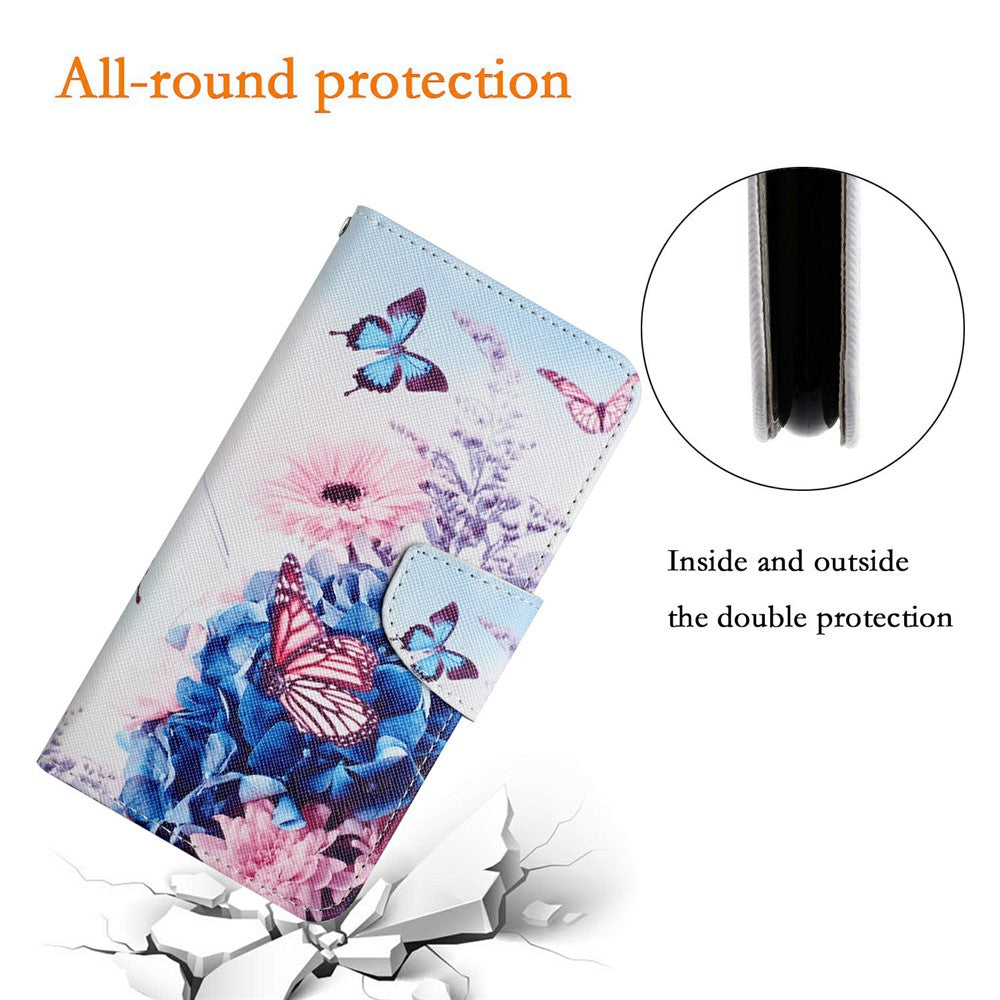For iPhone 17 Pro Max Case Pattern Printing Protective Leather Folio Phone Cover with Wrist Strap - Purple Butterfly