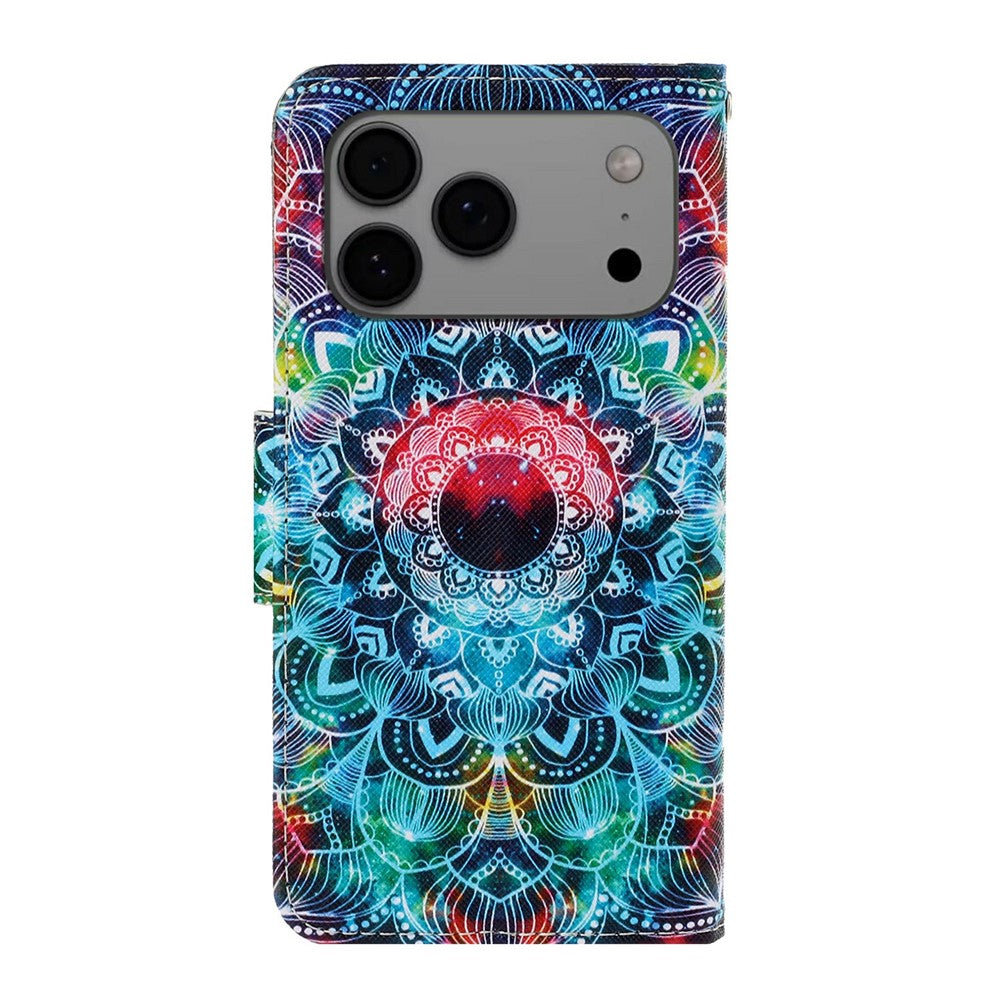 For iPhone 17 Pro Max Case Pattern Printing Protective Leather Folio Phone Cover with Wrist Strap - Mandala