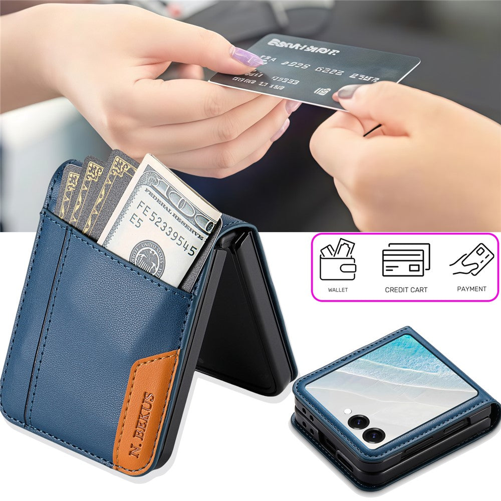 N.BEKUS For Samsung Galaxy Z Flip7 5G Case Card Slot PU + PC Phone Back Cover - Blue