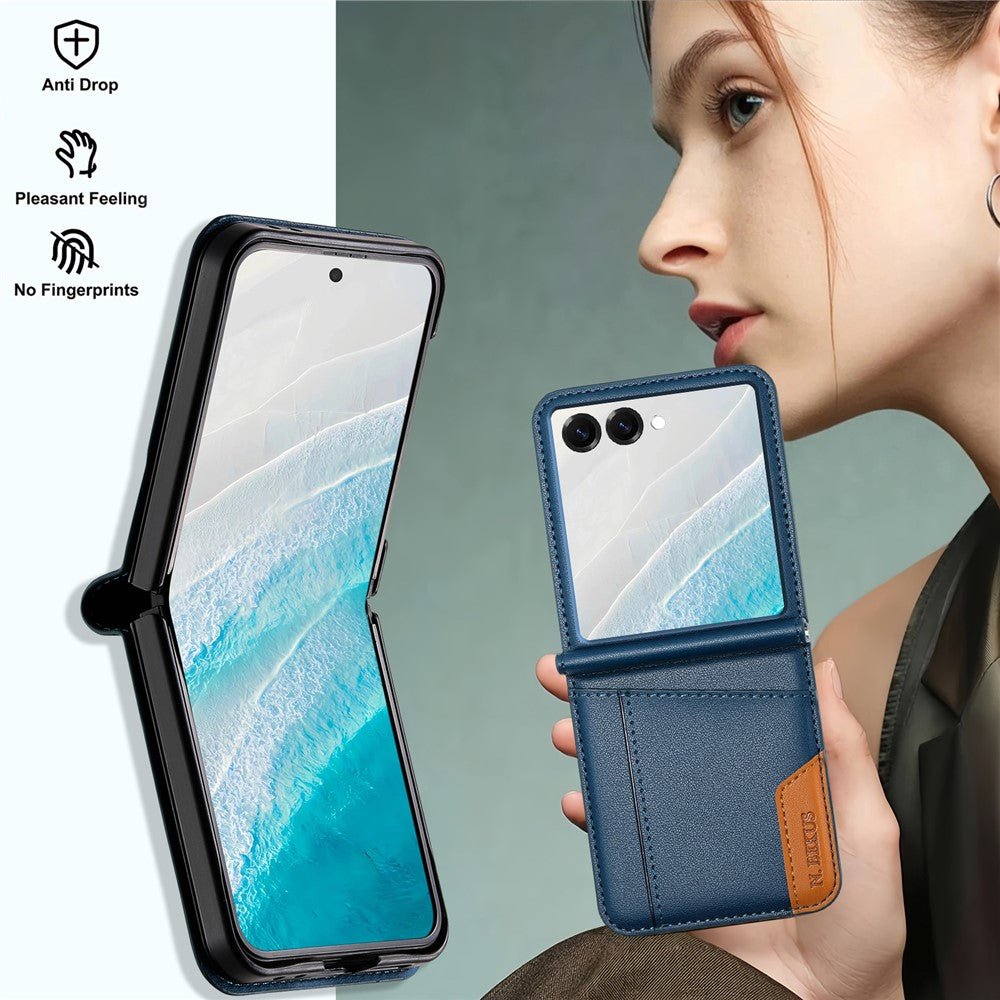 N.BEKUS For Samsung Galaxy Z Flip7 5G Case Card Slot PU + PC Phone Back Cover - Blue