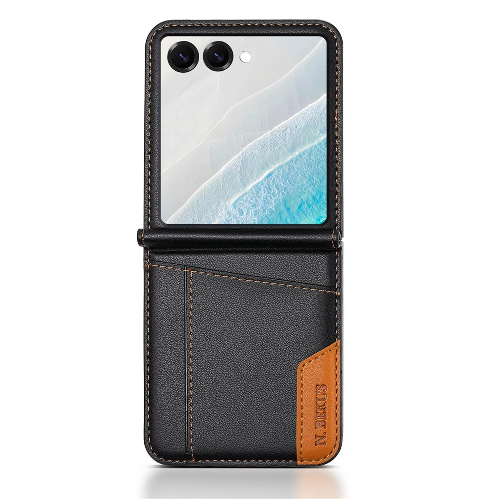 N.BEKUS For Samsung Galaxy Z Flip7 5G Case Card Slot PU + PC Phone Back Cover - Black