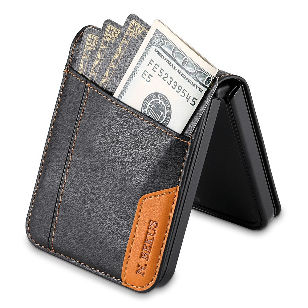 N.BEKUS For Samsung Galaxy Z Flip7 5G Case Card Slot PU + PC Phone Back Cover - Black