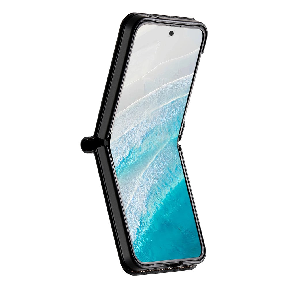 N.BEKUS For Samsung Galaxy Z Flip7 5G Case Card Slot PU + PC Phone Back Cover - Black