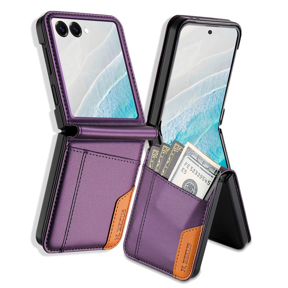 N.BEKUS For Samsung Galaxy Z Flip7 5G Case Card Slot PU + PC Phone Back Cover - Purple