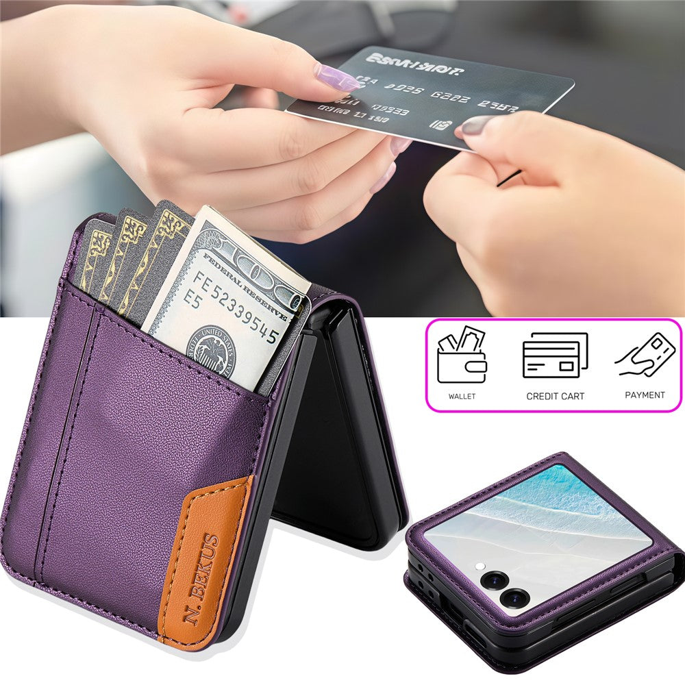 N.BEKUS For Samsung Galaxy Z Flip7 5G Case Card Slot PU + PC Phone Back Cover - Purple