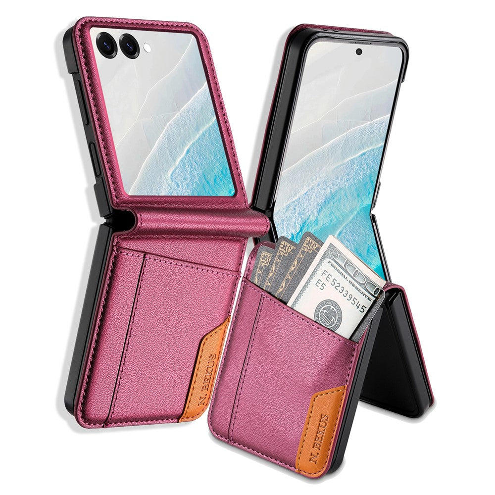 N.BEKUS For Samsung Galaxy Z Flip7 5G Case Card Slot PU + PC Phone Back Cover - Wine Red