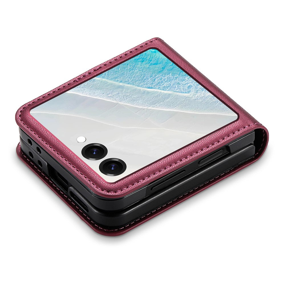N.BEKUS For Samsung Galaxy Z Flip7 5G Case Card Slot PU + PC Phone Back Cover - Wine Red