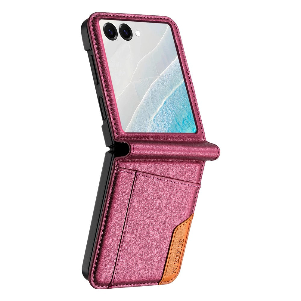 N.BEKUS For Samsung Galaxy Z Flip7 5G Case Card Slot PU + PC Phone Back Cover - Wine Red