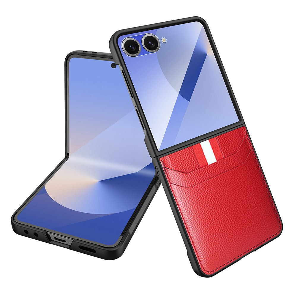 For Samsung Galaxy Z Flip7 5G Case Litchi Texture PU+PC Phone Cover with Screen / Lens Film - Red