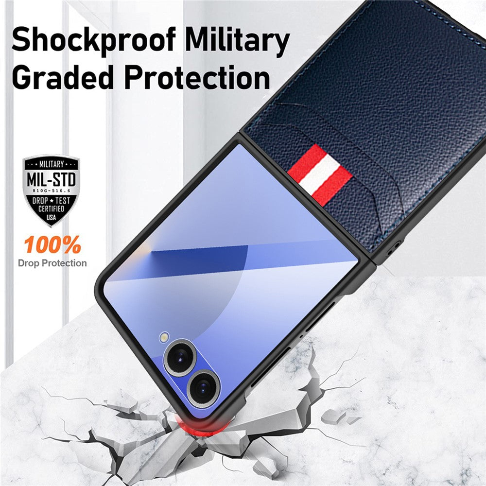 For Samsung Galaxy Z Flip7 5G Case Litchi Texture PU+PC Phone Cover with Screen / Lens Film - Grey