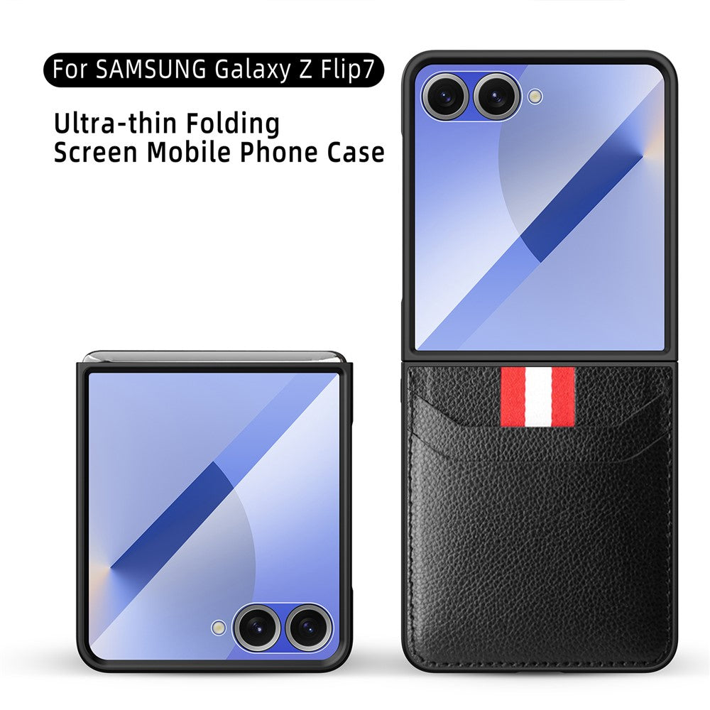 For Samsung Galaxy Z Flip7 5G Case Litchi Texture PU+PC Phone Cover with Screen / Lens Film - Green
