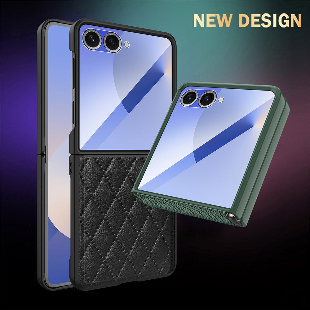 For Samsung Galaxy Z Flip7 5G Case Rhombus Imprint PU+Hard PC Phone Cover with Screen / Lens Film - Purple