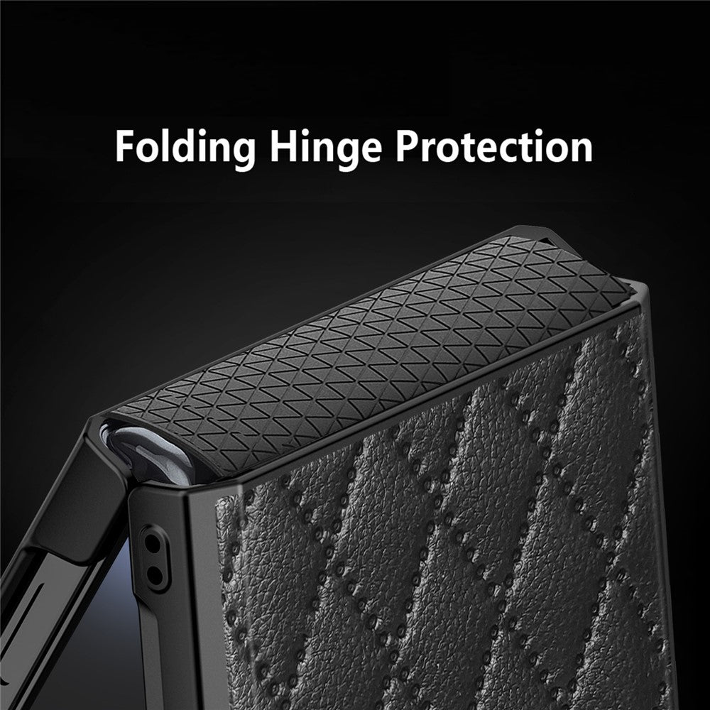 For Samsung Galaxy Z Flip7 5G Case Rhombus Imprint PU+Hard PC Phone Cover with Screen / Lens Film - Purple