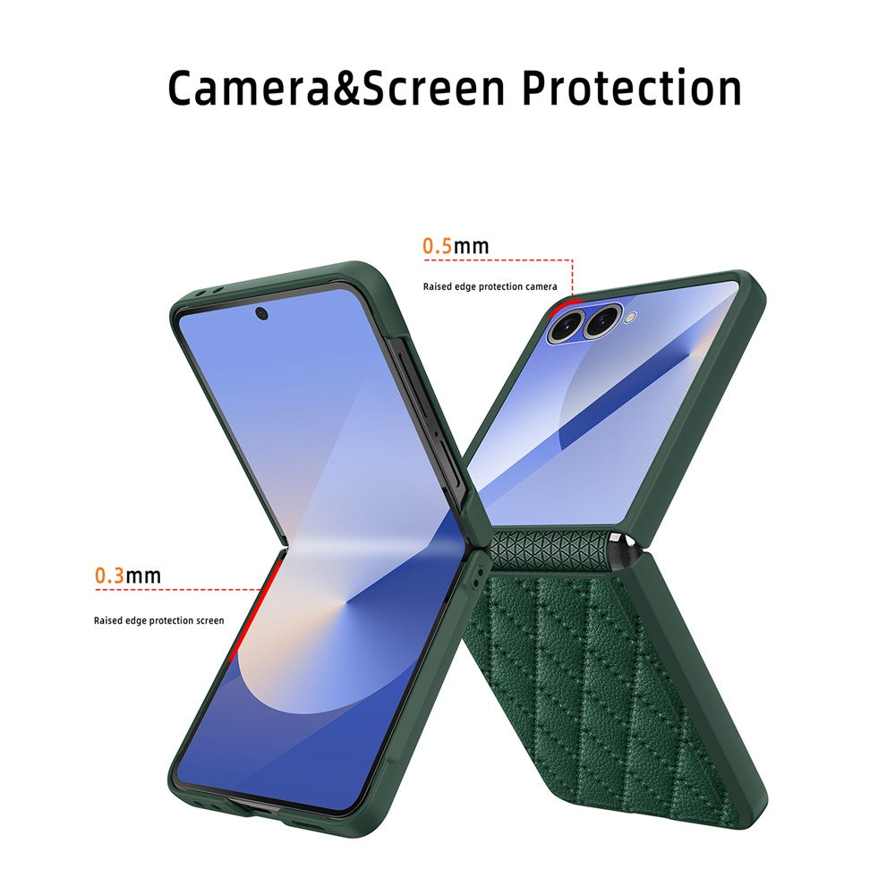 For Samsung Galaxy Z Flip7 5G Case Rhombus Imprint PU+Hard PC Phone Cover with Screen / Lens Film - Purple
