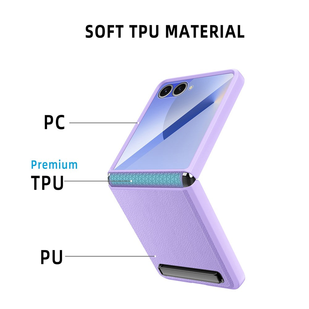 For Samsung Galaxy Z Flip7 5G Case Kickstand PC+PU Phone Cover with Screen / Lens Film - Green
