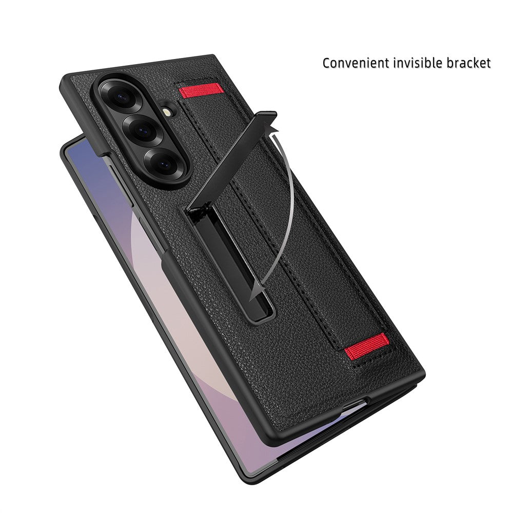 For Samsung Galaxy Z Fold7 5G Case Litchi Texture PU+PC Wristband Phone Cover with Screen / Lens Film - Green