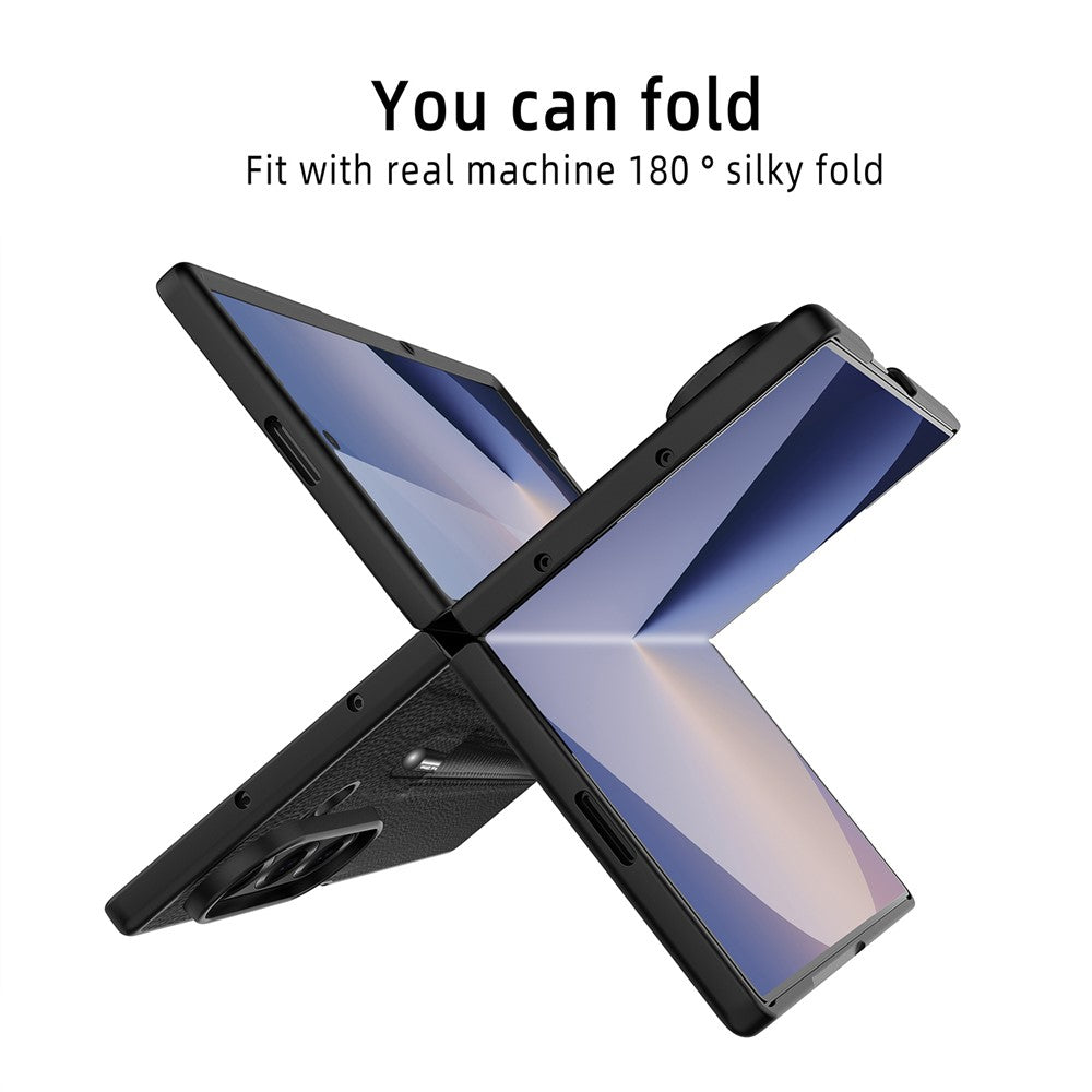 For Samsung Galaxy Z Fold7 5G Case Pencil Holder Litchi Texture PU+PC Phone Cover with Screen Film - Blue