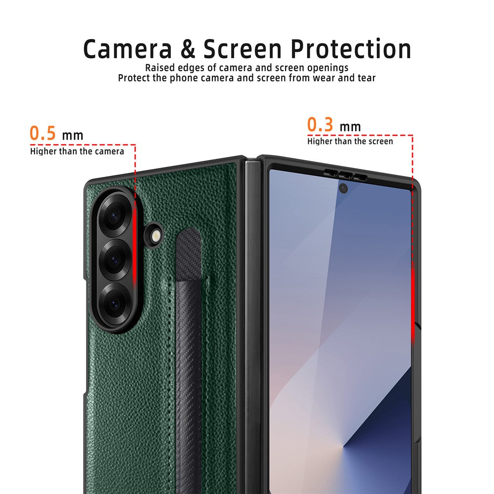 For Samsung Galaxy Z Fold7 5G Case Pencil Holder Litchi Texture PU+PC Phone Cover with Screen Film - Black